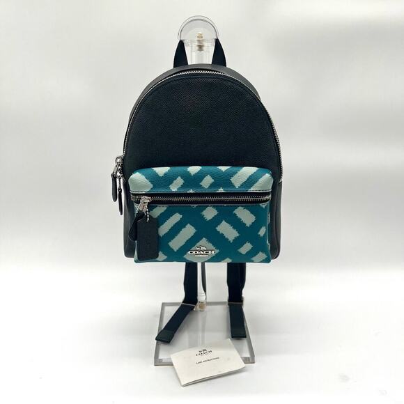 Coach Handbags - COACH NWOT Charlie Mini Wild Plaid Leather Backpack, Blue, $328 Retail